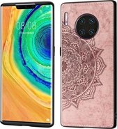 Voor Huawei Mate 30 Pro Reliëf Mandala-patroon PC + TPU + stoffen telefoonhoes met draagkoord & magnetisch (roségoud)