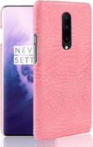 Schokbestendig Crocodile Texture PC + PU-hoesje voor OnePlus 7 Pro (roze)