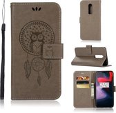 Windgong Uil Embossing Patroon Horizontaal Leren Flip Hoesje met Houder & Kaartsleuven & Portemonnee Voor OnePlus 6 (Grijs)