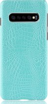 Samsung Galaxy S10+ Hoesje - Mobigear - Croco Serie - Hard Kunststof Backcover - Turquoise - Hoesje Geschikt Voor Samsung Galaxy S10+
