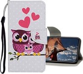 Gekleurde tekening patroon horizontaal Flip lederen hoes met houder & kaartsleuven & portemonnee voor iPhone 12/12 Pro (Owl Family)