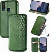 Voor vivo Y20 Cubic Grid Pressed Horizontal Flip Magnetic PU Leather Case met houder & kaartsleuven & portemonnee (groen)