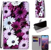 Voor Huawei P20 Pro Gekleurde tekening Cross Texture Horizontale Flip PU lederen hoes met houder & kaartsleuven & portemonnee & lanyard (Chrysanthemum Pink White Purple)