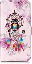 Olie Reliëf Gekleurd Tekening Patroon Horizontale Flip PU Leren Case met Houder & Kaartsleuven & Portemonnee & Fotolijst Voor Galaxy A10 / M10 (Uil Windgong)