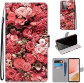 Voor Samsung Galaxy A72 5G Gekleurde Tekening Cross Textuur Horizontale Flip PU Lederen Case met Houder & Kaartsleuven & Portemonnee & Lanyard (Pink Rose Garden)