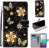 Voor Samsung Galaxy A02 / M02 Gekleurde tekening Cross Texture Horizontale Flip PU lederen tas met houder & kaartsleuven & portemonnee & lanyard (Gold Diamond Butterfly)