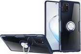 Voor Galaxy A81 schokbestendig transparant TPU + acryl beschermhoes met ringhouder (marineblauw)