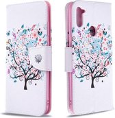 Voor Galaxy A11 Gekleurde tekening patroon Horizontale flip lederen tas met houder & kaartsleuven & portemonnee (kleine boom)