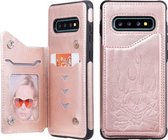 Voor Galaxy S10 + Skull Head Embossing Pattern Schokbestendige beschermhoes met houder & kaartsleuven en portemonnee (roségoud)