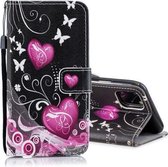 Horizontale leren flip-hoes met houder en kaartsleuven en portemonnee voor iPhone 12 mini (perzikhart)