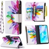 Voor Huawei P30 Lite Gekleurde Tekening Patroon Rits Horizontale Flip Leren Case met Houder & Kaartsleuven & Portemonnee (Zonnebloem)