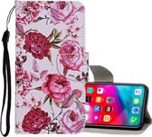 Voor iPhone XS Max Gekleurd tekeningpatroon Horizontaal leren flip-hoesje met houder & kaartsleuven & portemonnee (pioenroos)