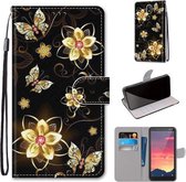Voor Nokia C2 Gekleurde Tekening Cross Textuur Horizontale Flip PU Lederen Case met Houder & Kaartsleuven & Portemonnee & Lanyard (Goud Diamant Vlinder)