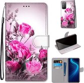 Voor Huawei Honor X10 / X10 Pro Gekleurde Tekening Cross Textuur Horizontale Flip PU Lederen Case met Houder & Kaartsleuven & Portemonnee & Lanyard (Wild Rose)