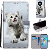 Voor Huawei Mate 40 Pro Gekleurde Tekening Cross Textuur Horizontale Flip PU Lederen Case met Houder & Kaartsleuven & Portemonnee & Lanyard (Kleine Grijze Kat)