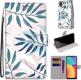 Voor Alcatel 1L (2021) Gekleurde Tekening Cross Textuur Horizontale Flip PU Leren Case met Houder & Kaartsleuven & Portemonnee & Lanyard (Roze Groen Blad)