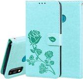 Voor Huawei Honor 9X Lite Rose reliëf horizontale flip PU lederen tas met houder & kaartsleuven & portemonnee (groen)