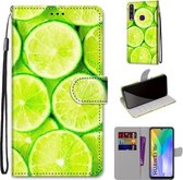 Voor Huawei Y6p Gekleurde Tekening Cross Textuur Horizontale Flip PU Lederen Case met Houder & Kaartsleuven & Portemonnee & Lanyard (Groene Citroen)