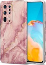 Voor Huawei P40 Pro + TPU beschermhoes met verguld marmerpatroon (roze)