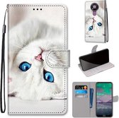 Voor Nokia 3.4 Gekleurde Tekening Cross Textuur Horizontale Flip PU Lederen Case met Houder & Kaartsleuven & Portemonnee & Lanyard (Wit Kitten)