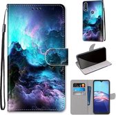 Voor Motorola Moto E (2020) Gekleurde tekening Cross Texture Horizontale Flip PU lederen tas met houder & kaartsleuven & portemonnee & lanyard (kleurrijke wolken)
