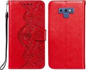 Voor Samsung Galaxy Note9 Flower Vine Embossing Pattern Horizontale Flip Leather Case met Card Slot & Holder & Wallet & Lanyard (Red)