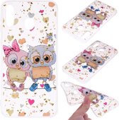 Cartoon patroon goudfolie stijl Dropping Glue TPU zachte beschermhoes voor Galaxy A40 (Loving Owl)