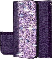 Voor Galaxy A30s / A50s Krokodiltextuur Glitterpoeder Horizontale Flip Leren Case met Kaartsleuven & Houder (Paars)