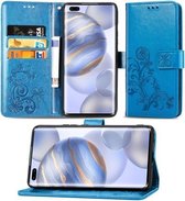 Voor Huawei Honor 30 Pro / 30 Pro + Lucky Clover Pressed Flowers Pattern Leather Case met houder & kaartsleuven & portemonnee & draagriem (blauw)