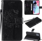 Voor Oppo Reno4 Pro 5G Boom & Kat Reliëfpatroon Horizontale Flip Leren Case met Houder & Kaartsleuven & Portemonnee & Lanyard (Zwart)