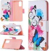 Voor OPPO Reno4 Pro 5G Gekleurd tekeningpatroon Horizontale flip lederen tas met houder & kaartsleuven & portemonnee (vlinders)