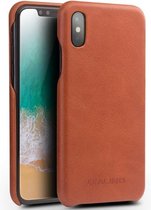 Voor iPhone X / XS QIALINO schokbestendig rundleder beschermhoes (koffie)