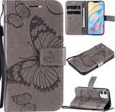 Voor iPhone 12 mini 3D vlinder reliëf patroon horizontale flip lederen tas met houder & kaartsleuf & portemonnee & lanyard (grijs)