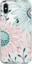 Voor iPhone X / XS gekleurd tekeningpatroon zeer transparant TPU beschermhoes (bloem)