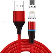 2 in 1 3A USB naar 8-pins + USB-C / Type-C Snel opladen + 480 Mbps Datatransmissie Mobiele telefoon Magnetische zuigkracht Snel opladen Datakabel, kabellengte: 1 m (rood)