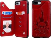 Voor iPhone 8 Plus / 7 Plus Skull Head Embossing Pattern Schokbestendige beschermhoes met houder & kaartsleuven en portemonnee (rood)