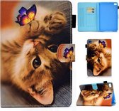 Voor iPad mini 5 / mini 4 / mini 3 / mini 2 / mini Gekleurde tekening Stiksels Horizontale flip lederen tas met houder & kaartsleuven & slaap- / wekfunctie (vlinderkat)