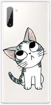 Voor Samsung Galaxy Note 10 Gekleurd tekeningpatroon Zeer transparant TPU beschermhoes (kat)
