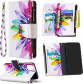 Voor Samsung Galaxy A81 Gekleurde Tekening Patroon Rits Horizontale Flip Lederen Case met Houder & Kaartsleuven & Portemonnee (Zon Bloem)