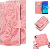 Voor Huawei P smart (2019) Tijger Embossing Patroon Horizontale Flip Leren Case met Houder & Kaartsleuven & Portemonnee (Roze)