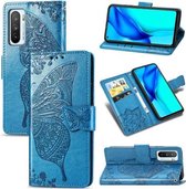 Voor Huawei Honor Play 4 Vlinder Liefde Bloem Reliëf Horizontale Flip Leren Case met Beugel / Kaartsleuf / Portemonnee / Lanyard (Blauw)