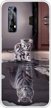 Voor OPPO Realme 7 Gekleurde tekening Clear TPU Cover Beschermhoesjes (Reflection Cat Tiger)