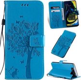 Tree & Cat Pattern Pressed Printing Horizontale Flip PU lederen tas met houder & kaartsleuven & portemonnee & lanyard voor Galaxy A80 (blauw)