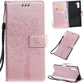 Tree & Cat Pattern Pressed Printing Horizontale Flip PU lederen tas met houder & kaartsleuven & portemonnee & lanyard voor Galaxy Note10 (Rose Gold)