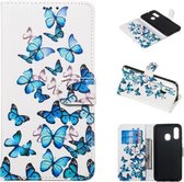 Gekleurde tekening marmer patroon horizontale flip PU lederen tas met houder & kaartsleuven & portemonnee voor Galaxy A40 (kleine vlinders)