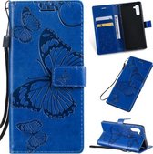 Geperst afdrukken Vlinderpatroon Horizontale flip PU lederen tas met houder en kaartsleuven en portemonnee en draagkoord voor Galaxy Note 10 (blauw)