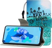 Voor Huawei Nova 5i / P20 Lite (2019) Gekleurde Tekening Horizontale Flip Leren Case met Houder & Kaartsleuf & Portemonnee (Blue Coconut Grove)