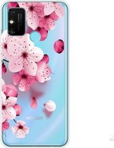 Voor Huawei Honor 9A gekleurd tekeningpatroon zeer transparant TPU beschermhoes (kersenbloesems)