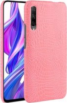 Voor Huawei P Smart Pro 2019 / 9X Pro Schokbestendige krokodiltextuur pc + PU-hoes (roze)