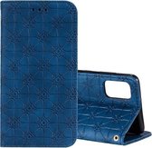 Voor Samsung Galaxy A41 Lucky Flowers Embossing Pattern Magnetische horizontale flip lederen tas met houder en kaartsleuven (donkerblauw)